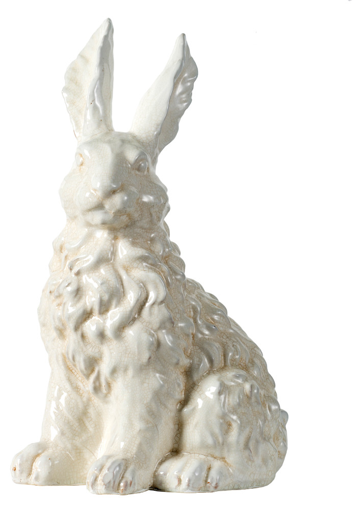 A&B Home White Ceramic Rabbit Bunny Statue 12.5X7.5X14" Farmhouse Garden Statues And Yard