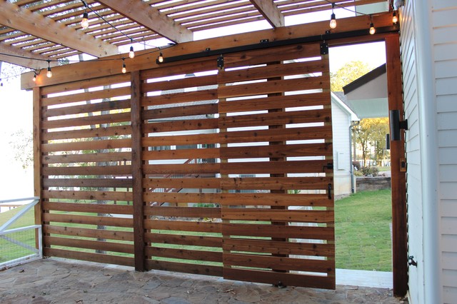 Pergola privacy screen with sliding door - Country - Patio - Dallas - by M.  Parker Design | Houzz AU