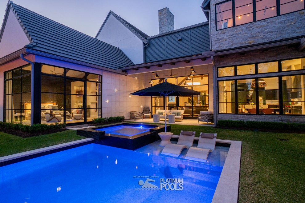 Design ideas for a small contemporary backyard rectangular pool in Houston.
