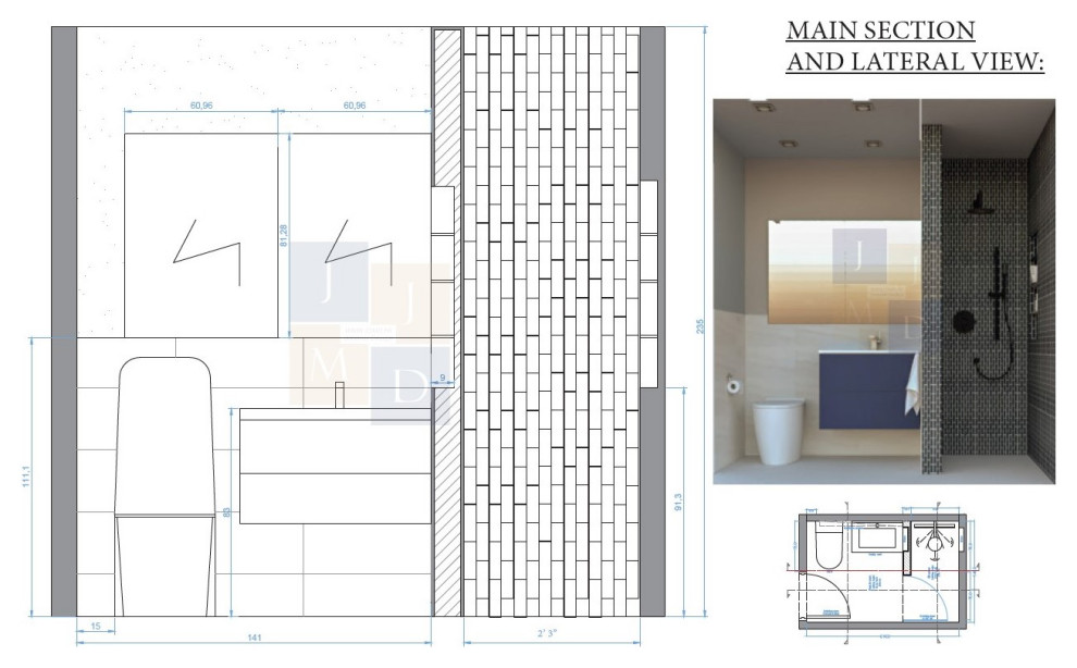 Rénovation de Salle de bain- Visuel et coupe de vue d'ensemble coupé