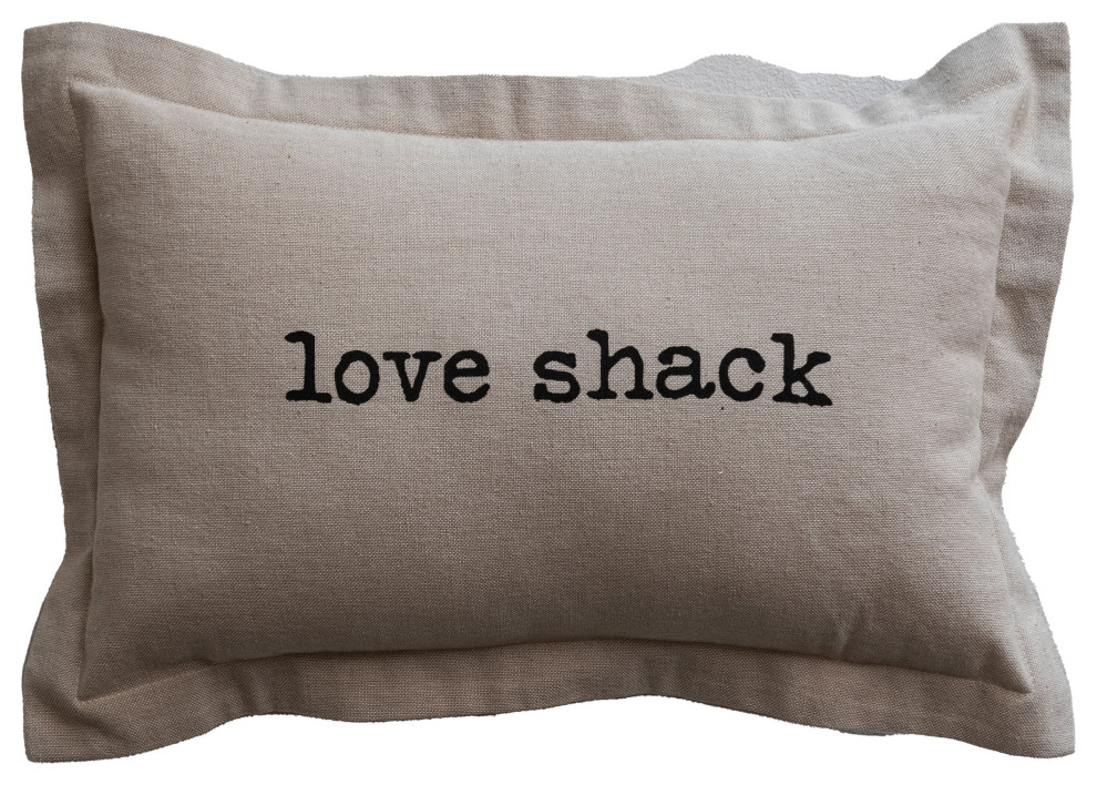 Cotton Chambray Lumbar Pillow with "Love Shack" Message, Natural