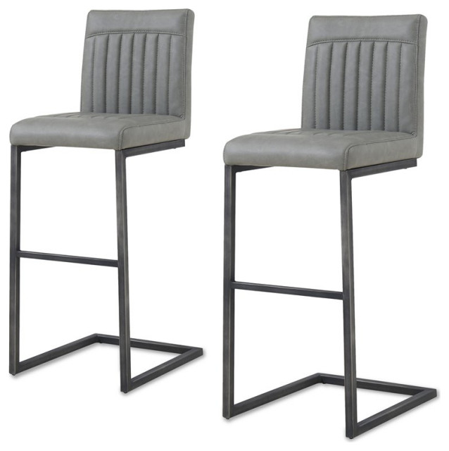 New Pacific Direct Ronan 31.5" PU Leather Bar Stool in Gray (Set of 2