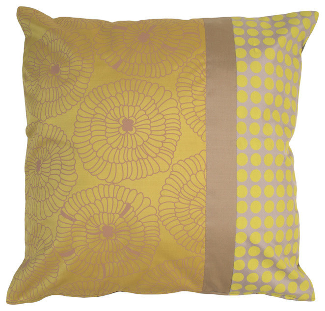 Lily Gold Silk Pillow Cover, Yellow-Gold and Gray
