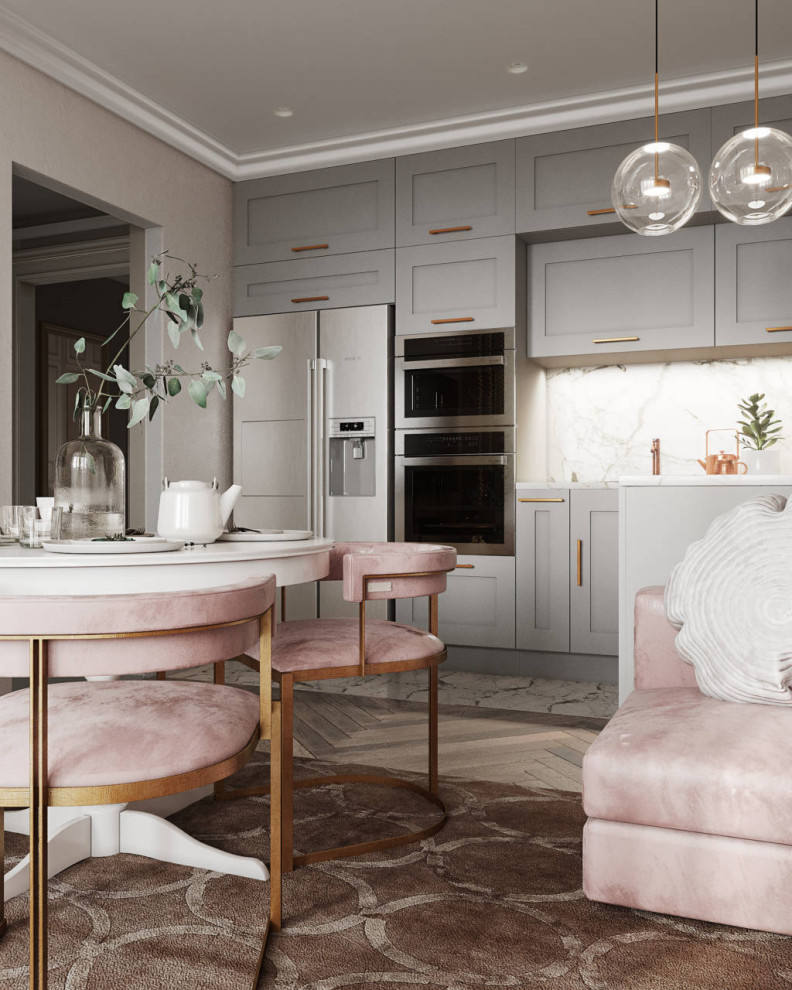Gray-pink interior. Apartment in St. Petersburg in the neoclassical style