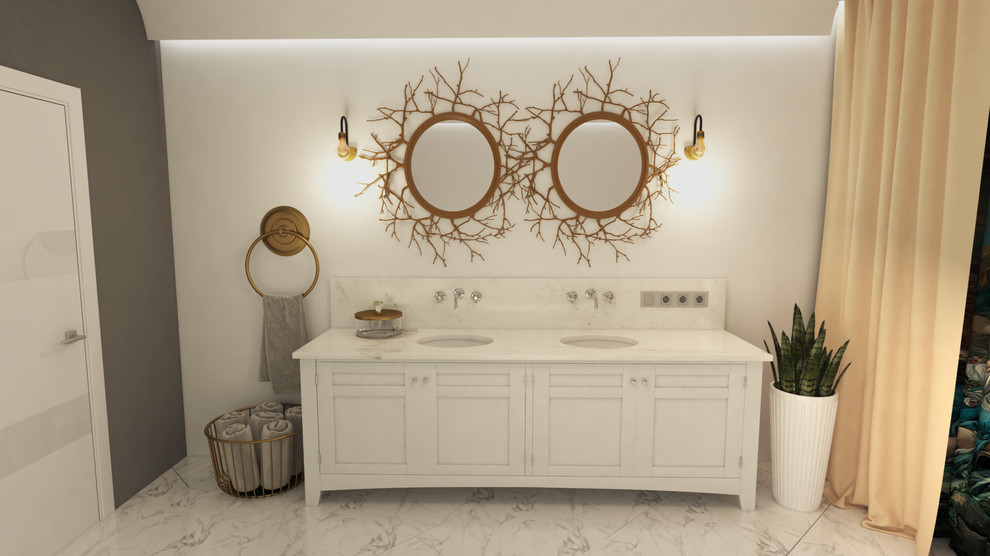 Санузел в квартире для молодой пары.