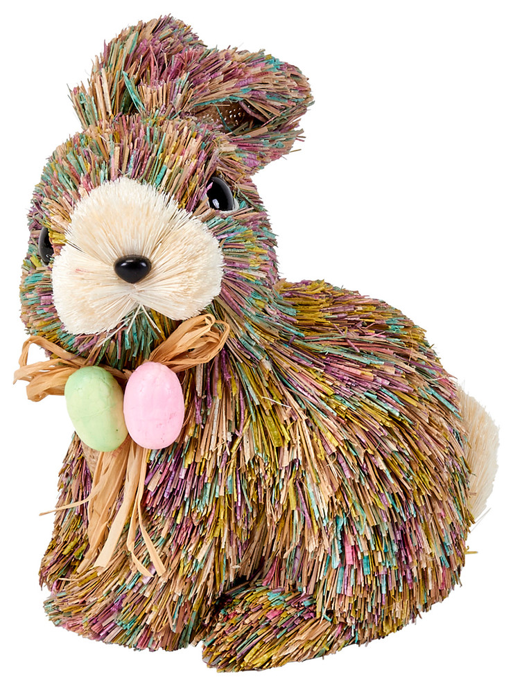 Sitting Straw Rabbit WithEggs, 6" Farmhouse Holiday Accents And