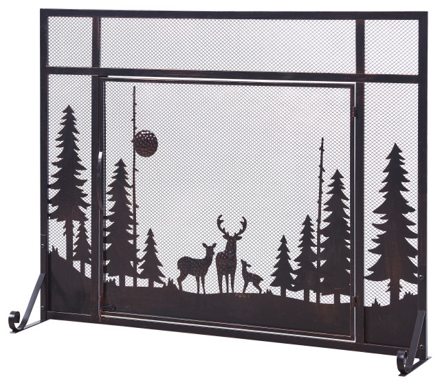 Single Panel Iron Fireplace Screen Rustic Fireplace Screens by