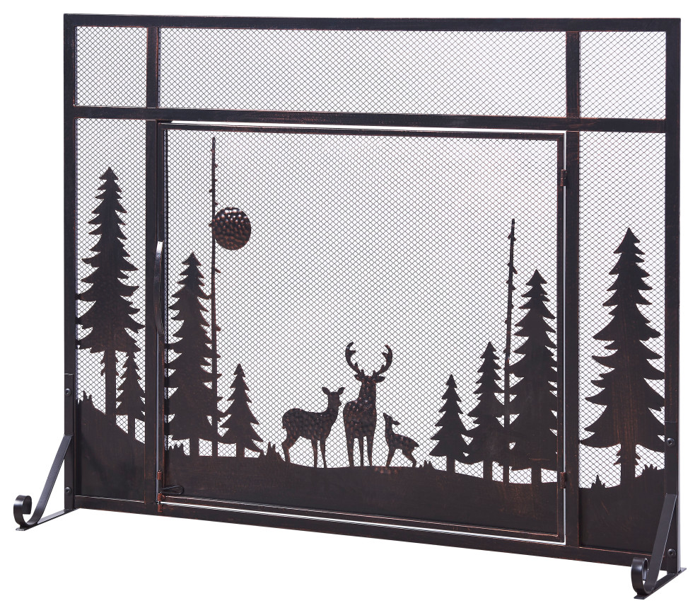 Single Panel Iron Fireplace Screen Rustic Fireplace Screens by