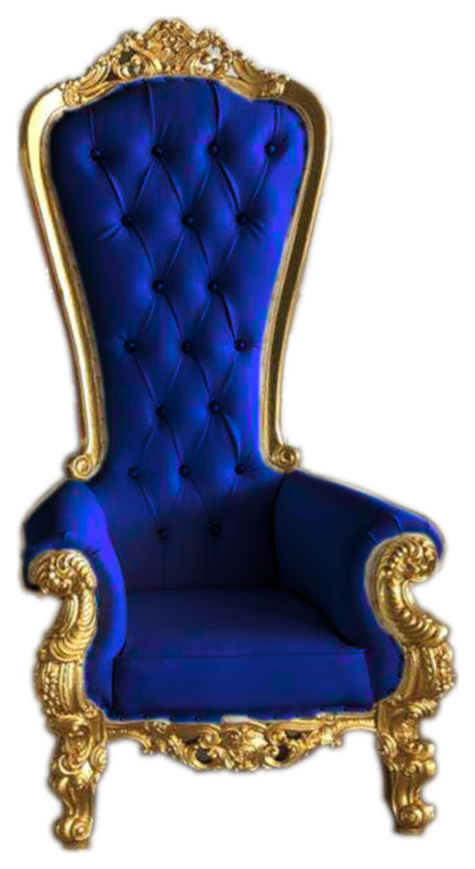 Infinity 70.87" Gold Framed Blue Velvet High Back Chair Victorian