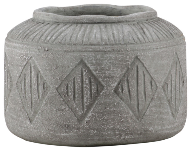 Round Cement Pot  With Diamond Pattern  Design  Washed 