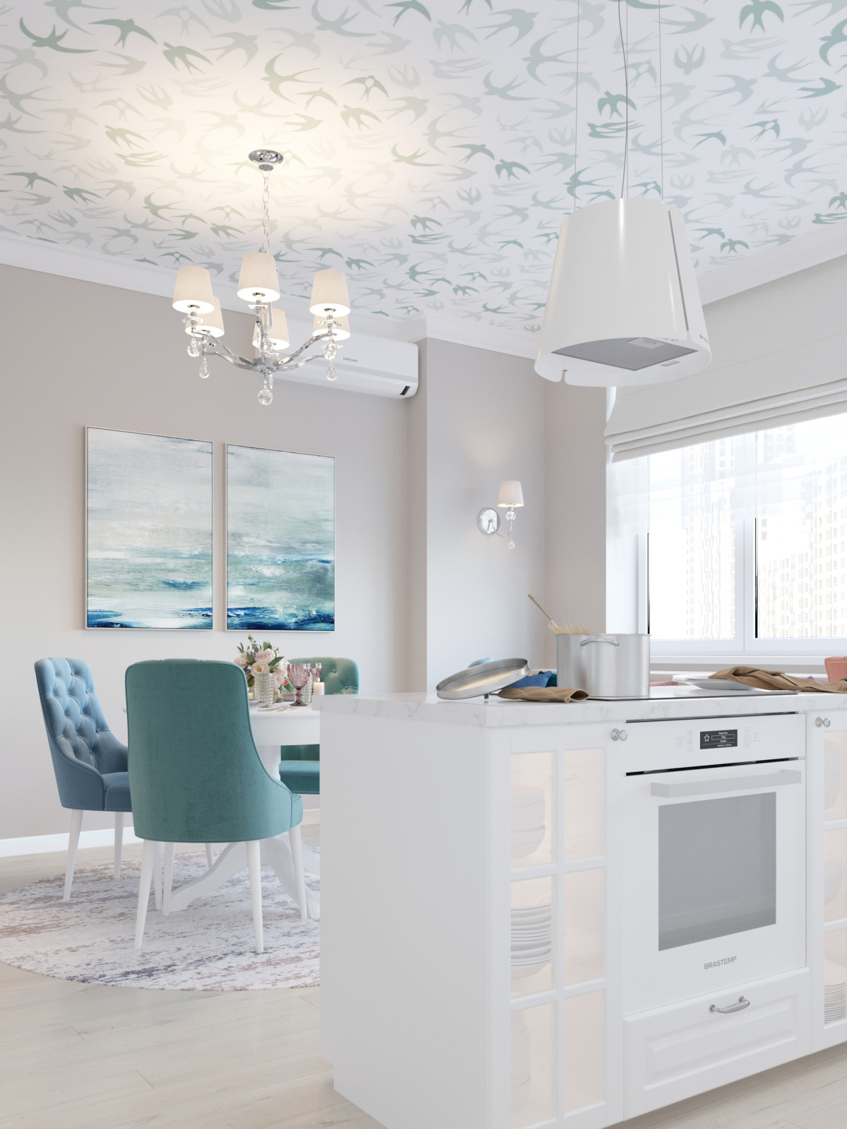 Дизайн санузла и кухни-гостиной