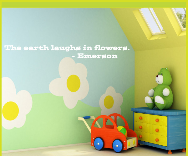 The earth laughs in flowers Vinyl Wall Decal gardeningroomquotes08, Yellow, 42 i