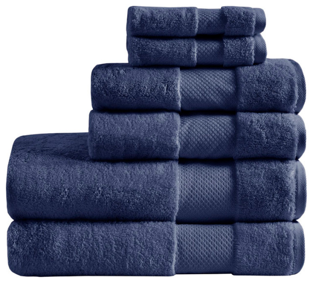 Madison Park Signature Cotton Turkish Towel With Navy Finish MPS73468 Traditional Bath