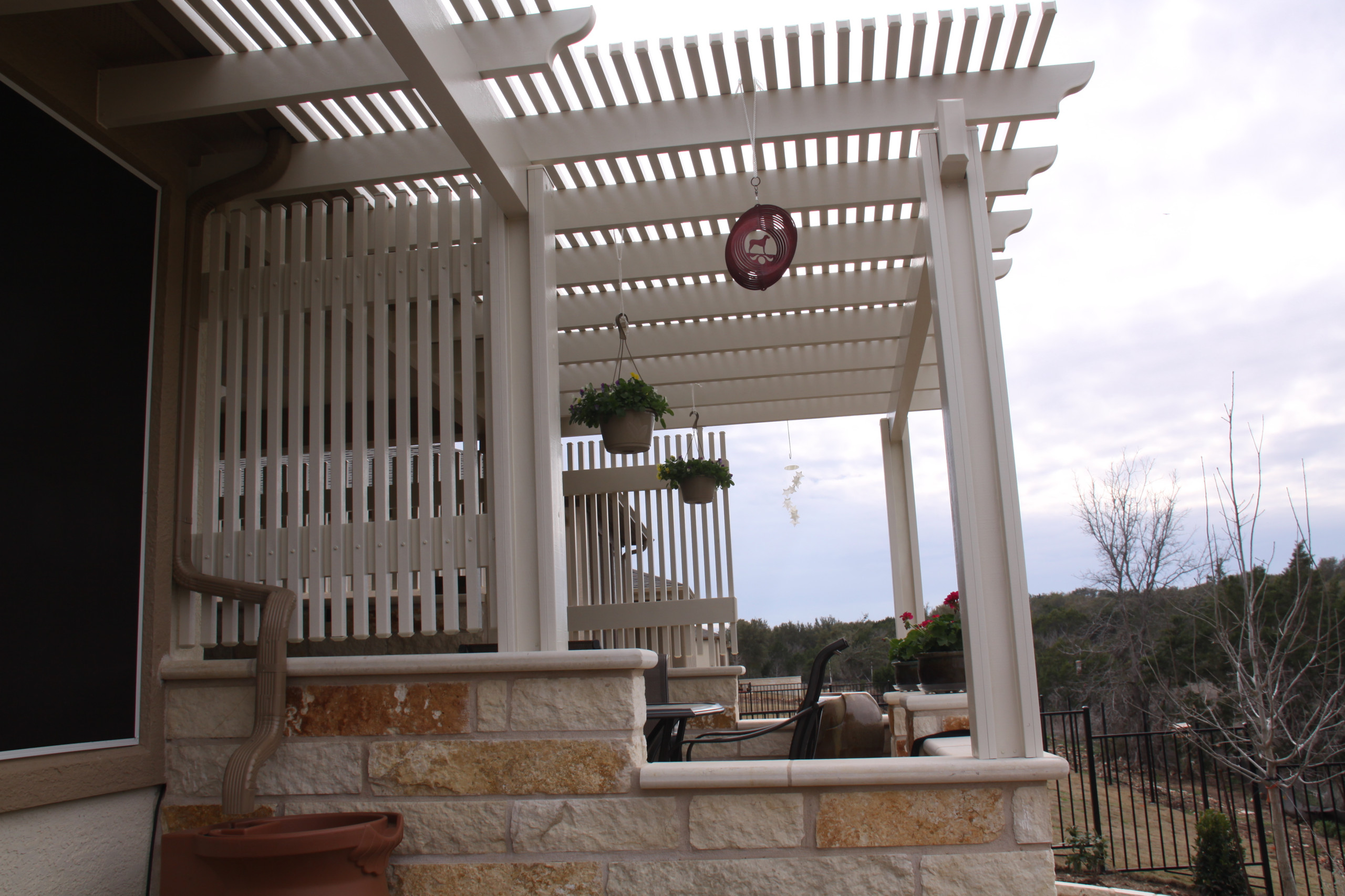 Patio extension with decorative Alumawood "diffused" pergola and privacy slats