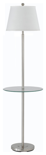 150W 3 Way Andros Floor Lamp with Glass Tray, Brushed Steel Finish, Light Brown