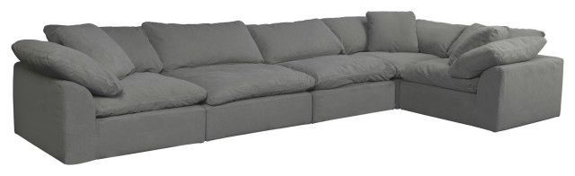 5PC Slipcovered Modular L-Shaped Sectional Sofa | Gray