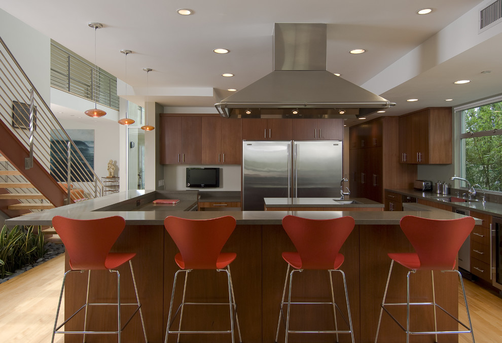 Design ideas for a contemporary kitchen in Los Angeles with stainless steel appliances.