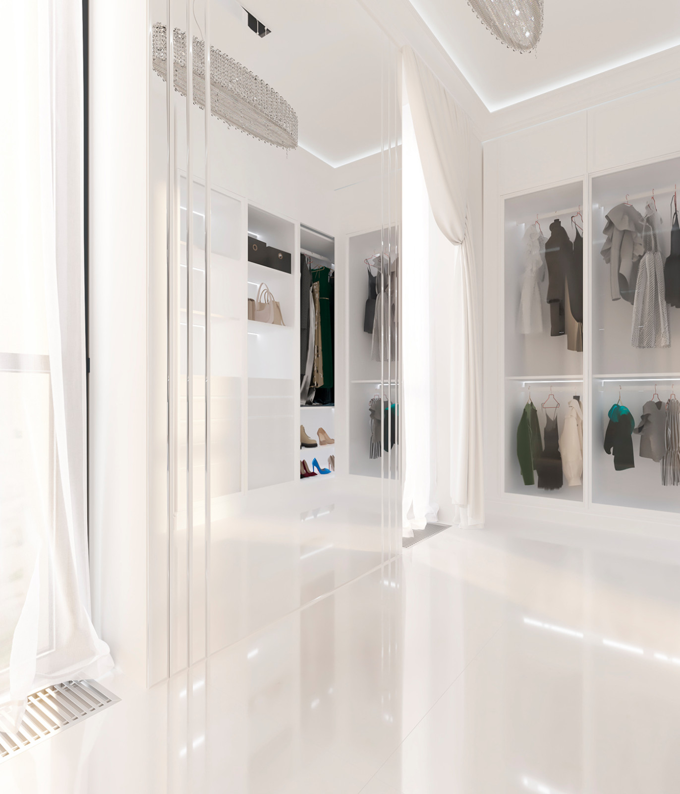 Роскошный белый интерьер в стиле ар-деко 105 кв.м. в ЖК ФИЛИ СИТИ