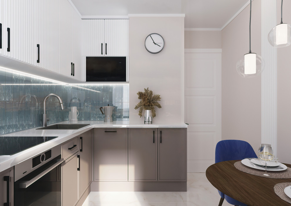 Кухня в оттенках голубого тумана