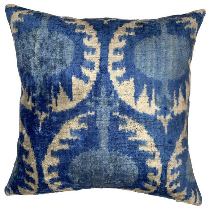 Canvello Blue Turkish Velvet Ikat Pillow 16''x16'', 16