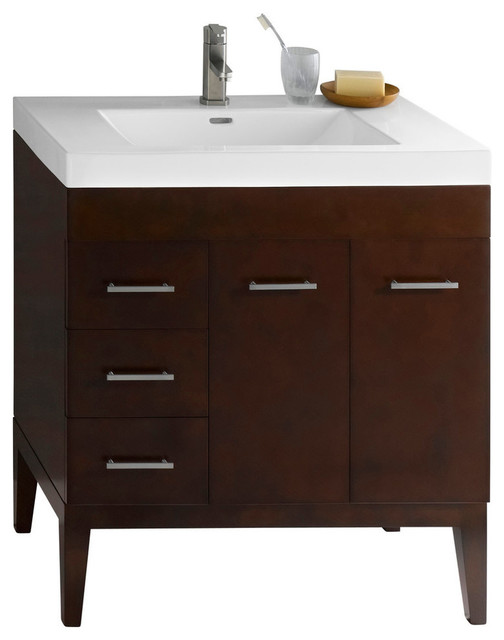 Ronbow Venus Solid Wood 31" Vanity Base Dark Cherry, Doors on Right Contemporary
