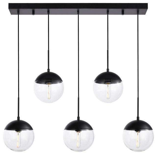 Eclipse 5 Lights Black Pendant With Clear Glass Contemporary - Black Pendant Chandelier Light Eclipse 5 Lights Black Pendant With Clear Glass Contemporary - Black Pendant Chandelier Light