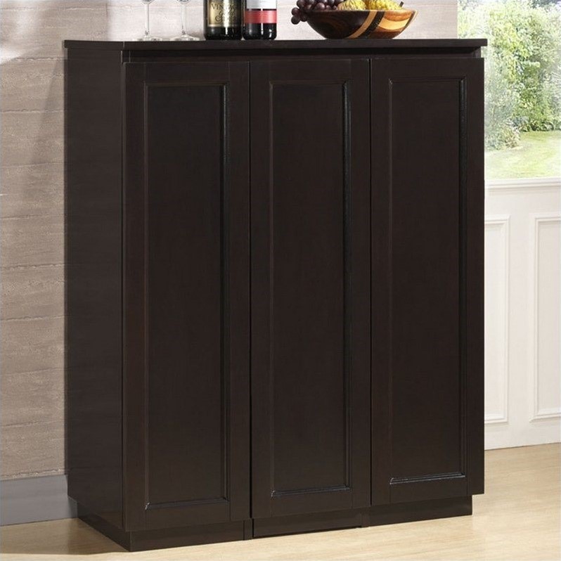 Contemporary Bar Cabinet in Dark Brown Finish