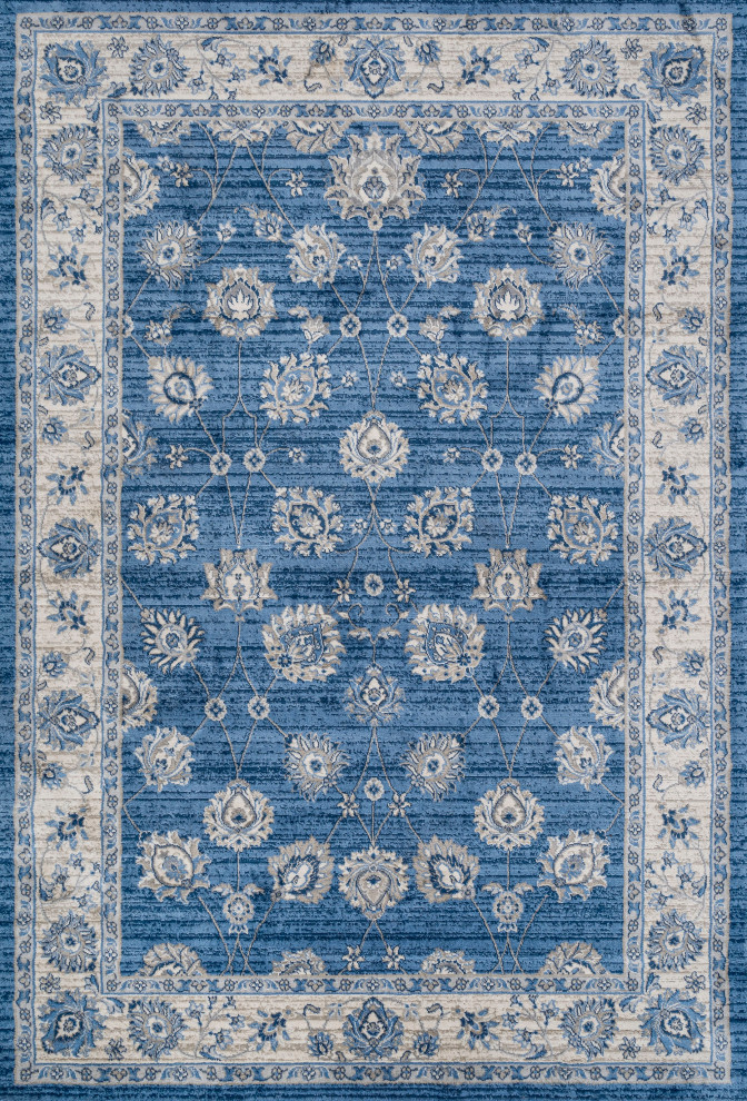 Modern Persian Vintage Moroccan Blue/Cream 4'x6' Area Rug