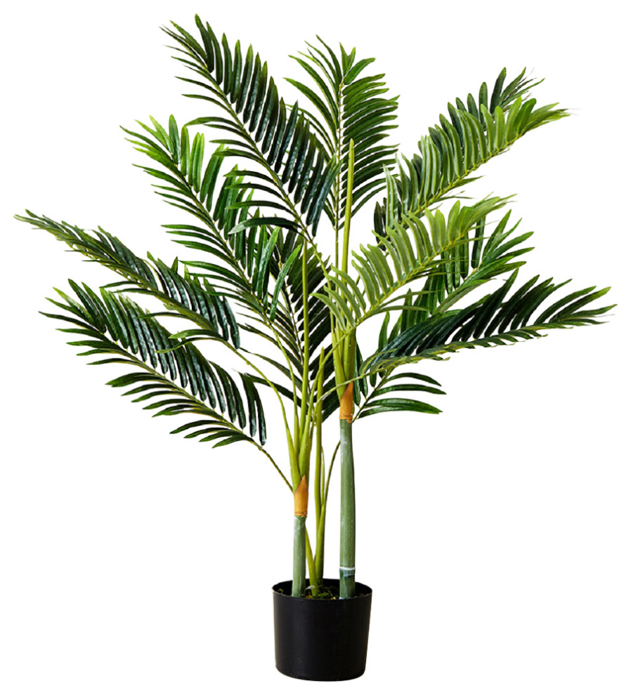 Golden Cane Palm Tree in Black Pot, 3' Modern Artificial Plants And