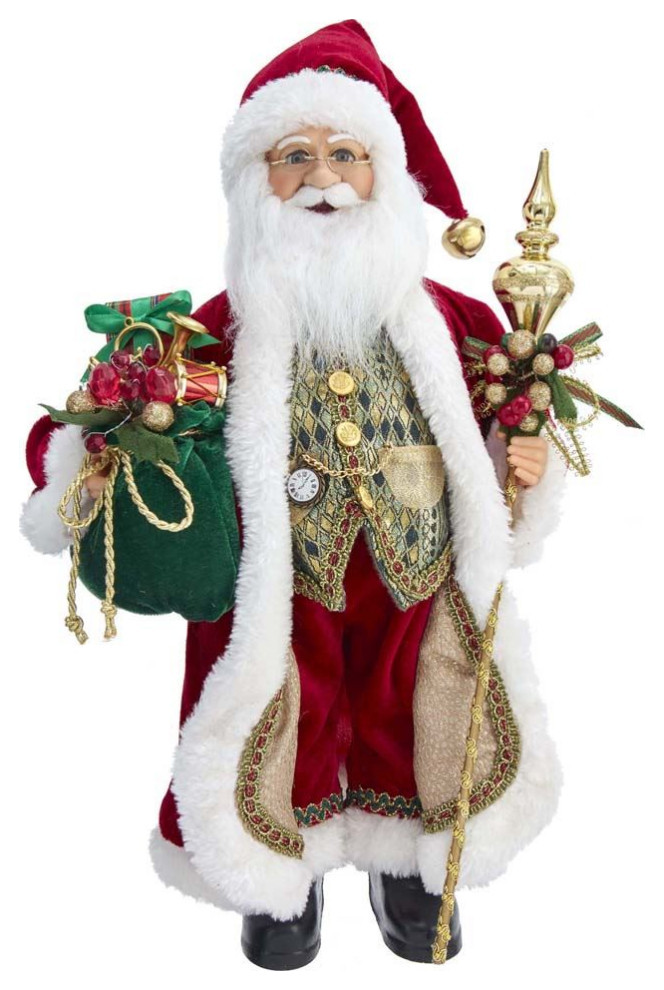 Kurt Adler 17" Kringle Klaus Elegant Santa with Staff and Bag of Gifts