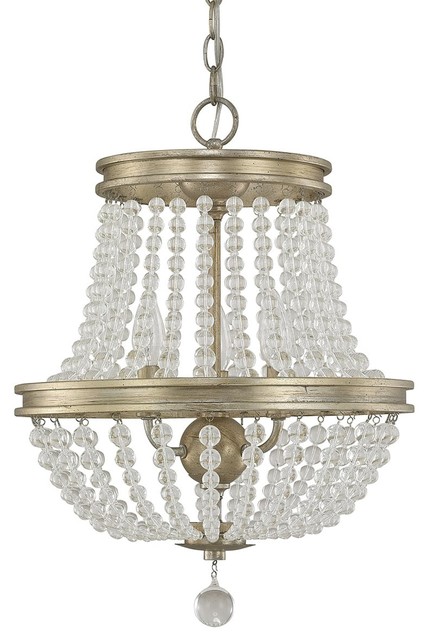 Austin Allen & Co Handley 3-Light Crystal Beaded Chandelier, Iron and Gold
