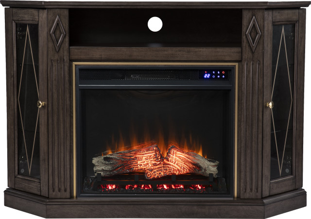 Austindale Electric Fireplace with Media Storage, Engineered Wood, Birch Veneer