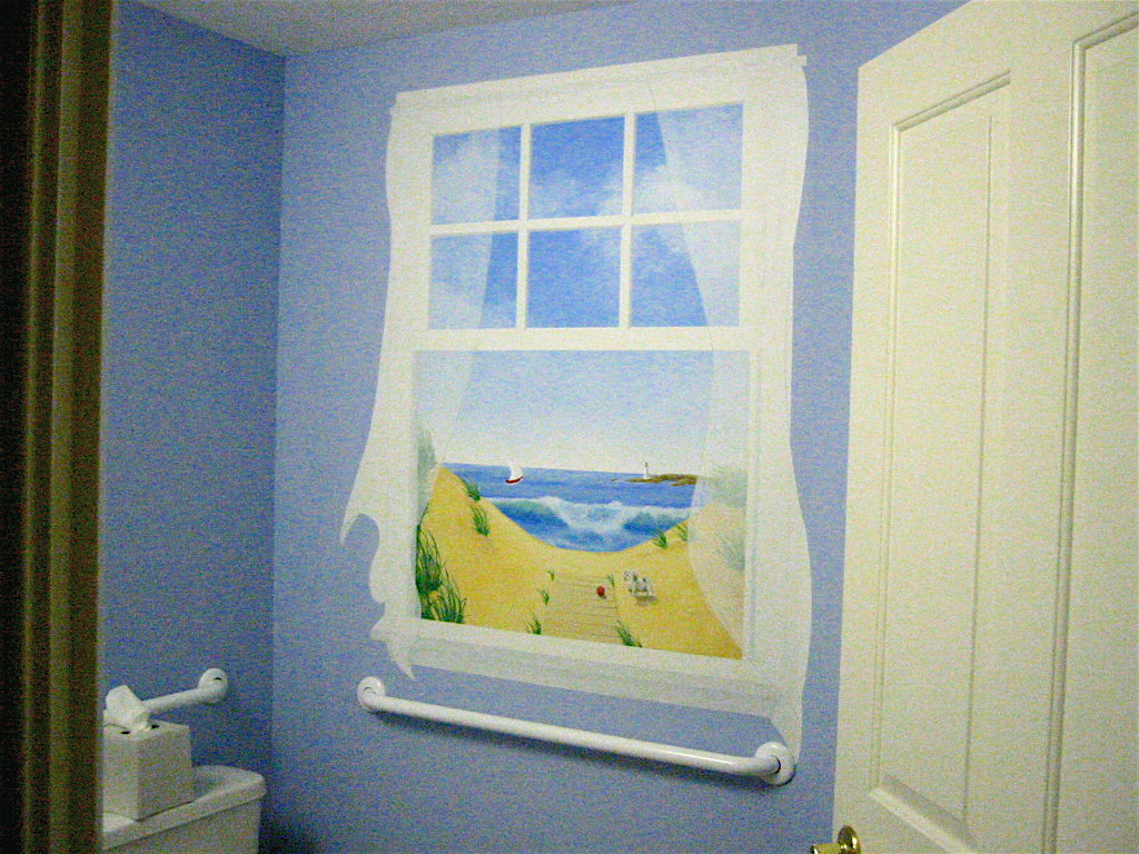 Bathroom window sea-view mural .