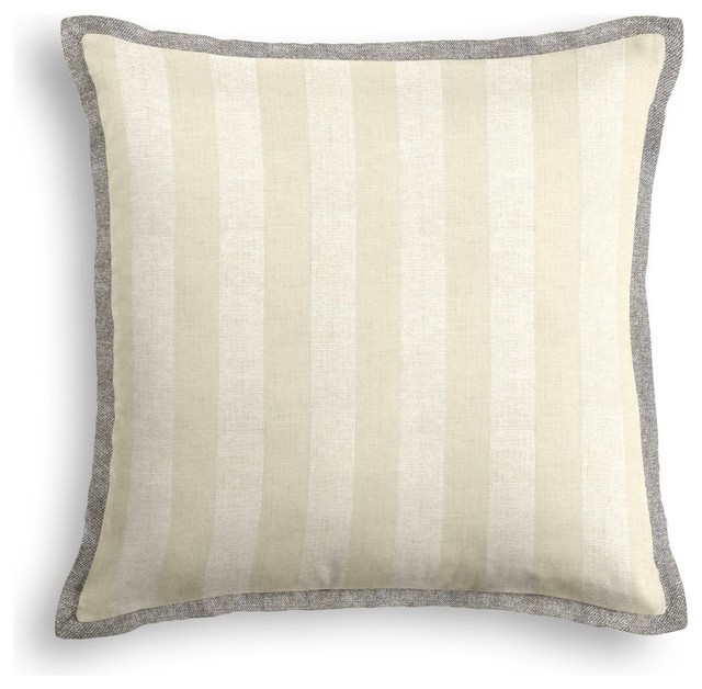 Metallic Silver Striped Ivory Linen Tailored Pillow - Contemporary - Decorative Pillows - by ...
