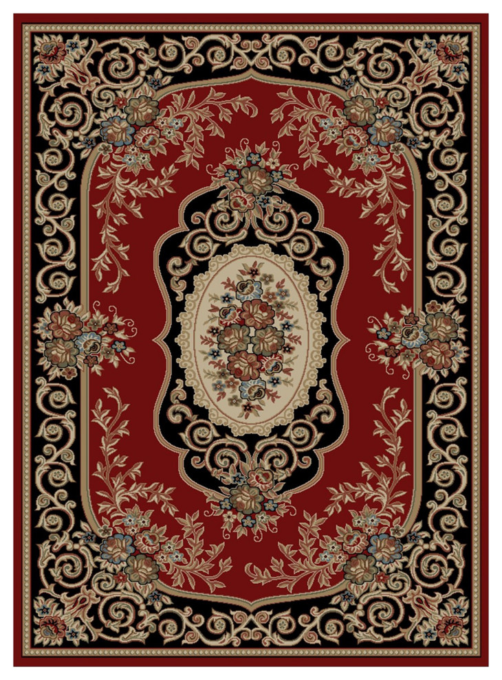 Hometown Lyon Traditional Aubusson Area Rug, 5'3"x7'7" Victorian Area Rugs by Mayberry
