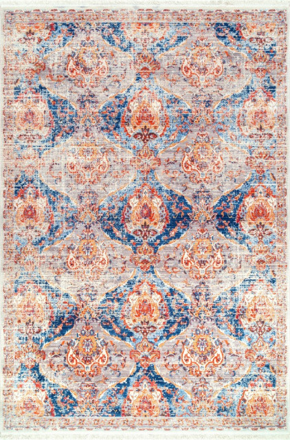 Traditional Abstract Ornamental Fringe Kilim Area Rug, Blue, 8'x10'