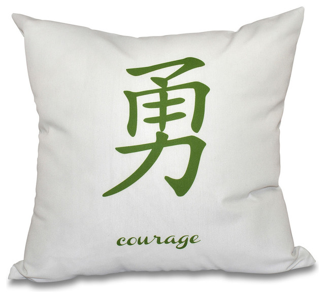 18"x18" Courage, Word Print Pillow, Green