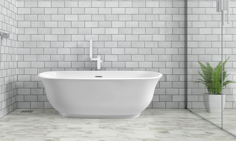 Freestanding bathtub - mid-sized modern freestanding bathtub idea in Los Angeles