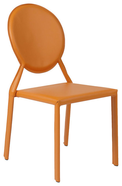 Eurostyle Isabella Side Chair in Orange Leather, Set of 2