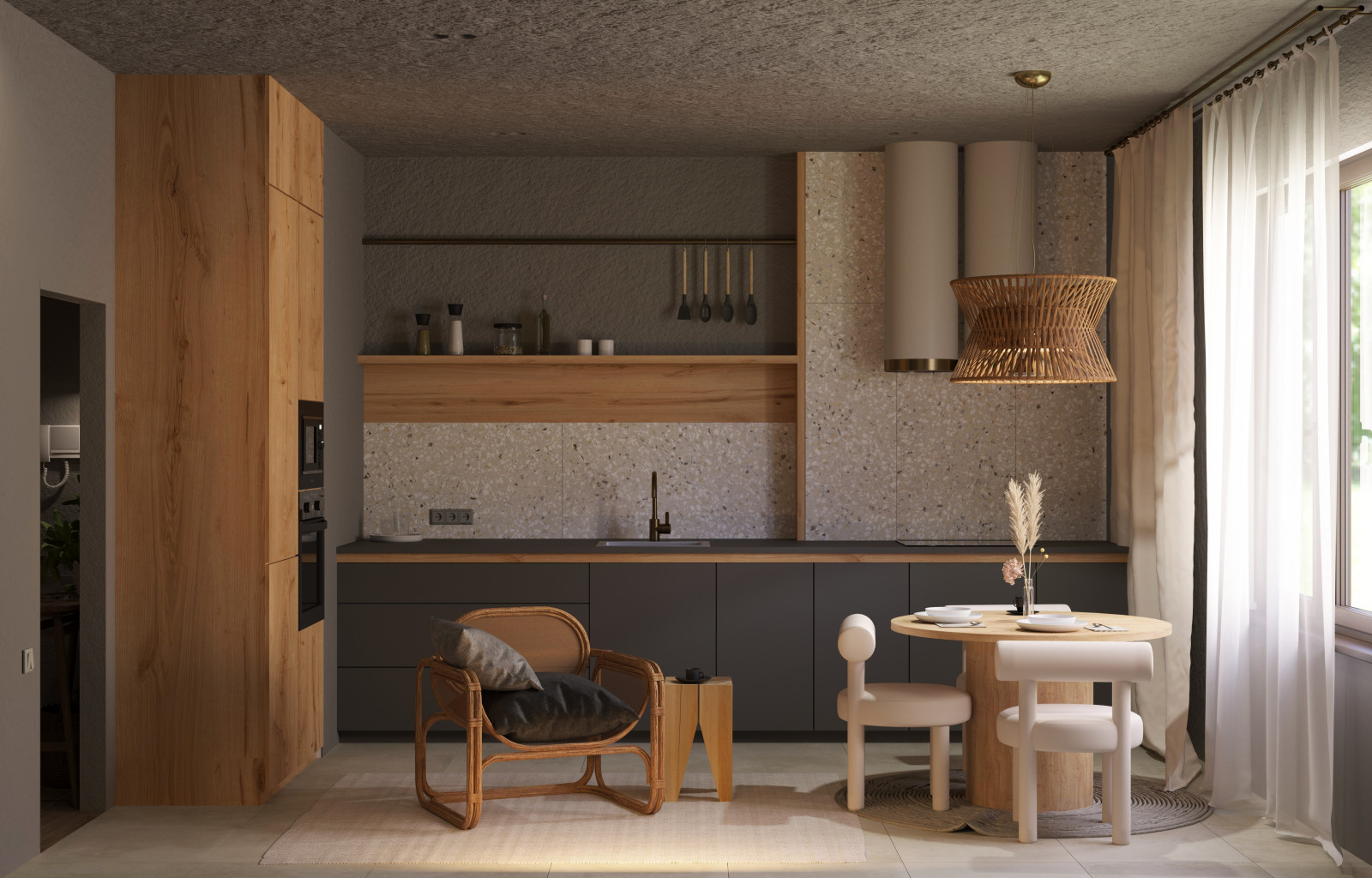 Проект квартиры в Москве, стиль ваби-саби