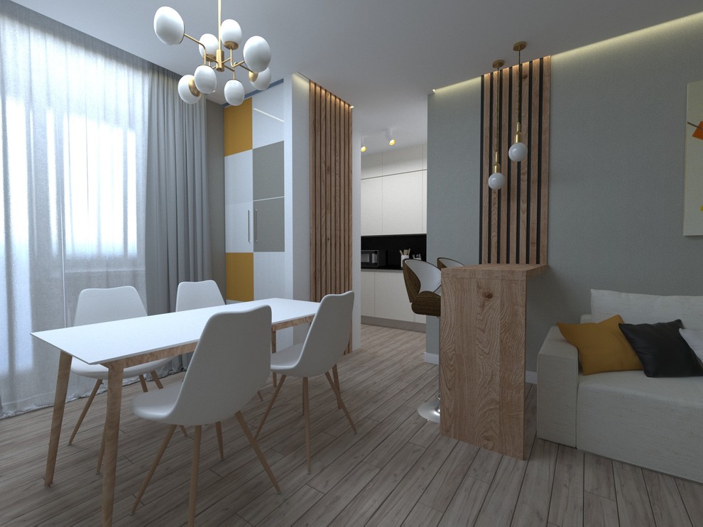 Гостиная с биокамином и барной стойкой