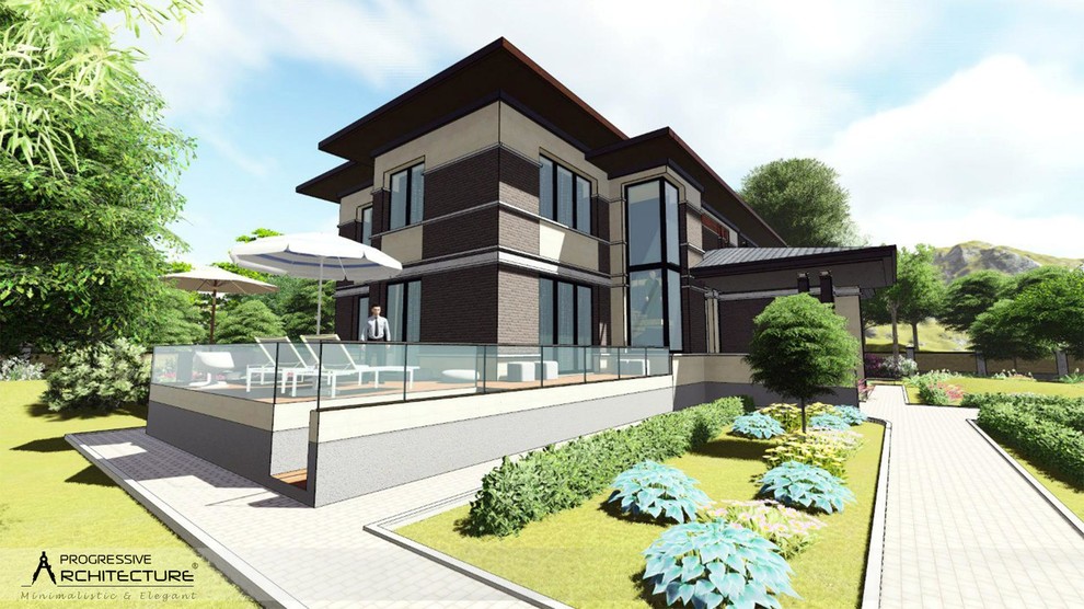 Кирпичный коттедж в стиле современного конструктивизма