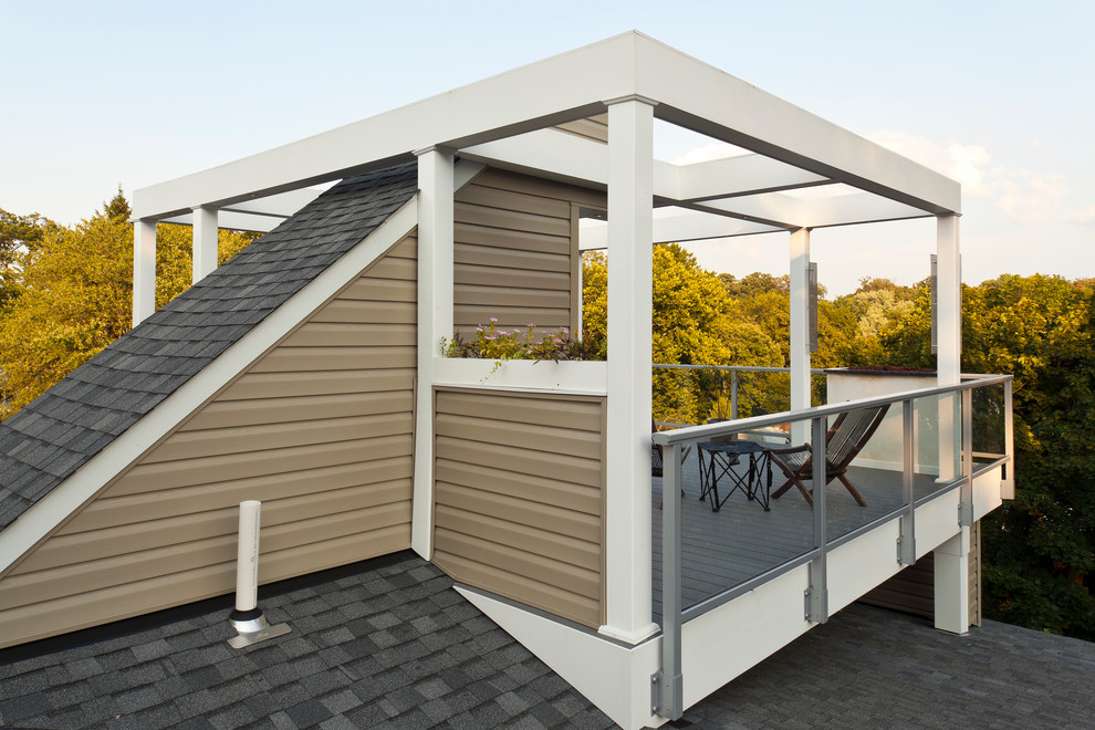 Inspiration for a large contemporary rooftop deck in Baltimore with an outdoor kitchen and a pergola.