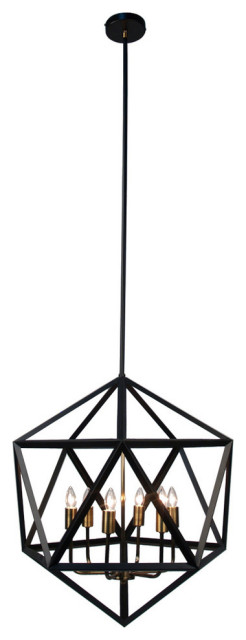 Arcturus 6-Light Chandelier, Matte Black and Antique Brass