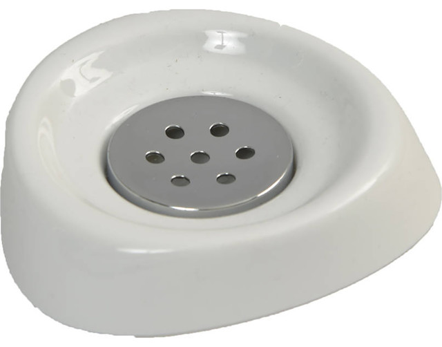 Evideco Bath Counter Top Metal Soap Dish Cup White or Chrome