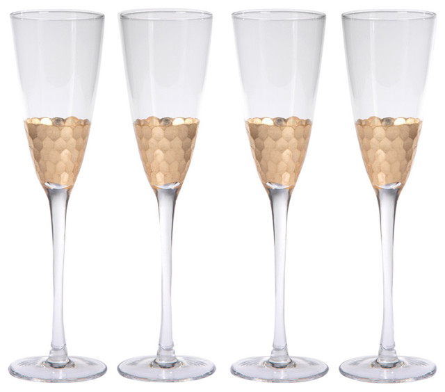"Vitorrio" Flutes Champagne Glass, Gold (Set of 4)