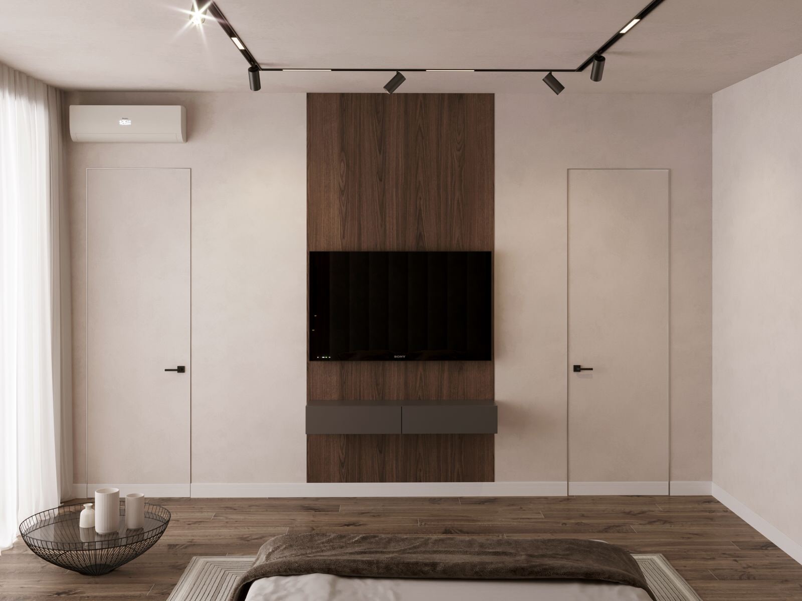 Дизайн спальни, привлекательным элементом служат кактусы.