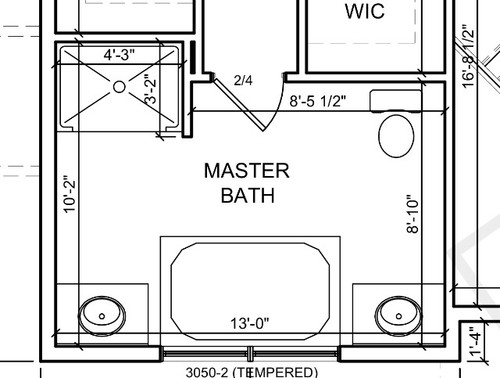 Master bath layout tub placement