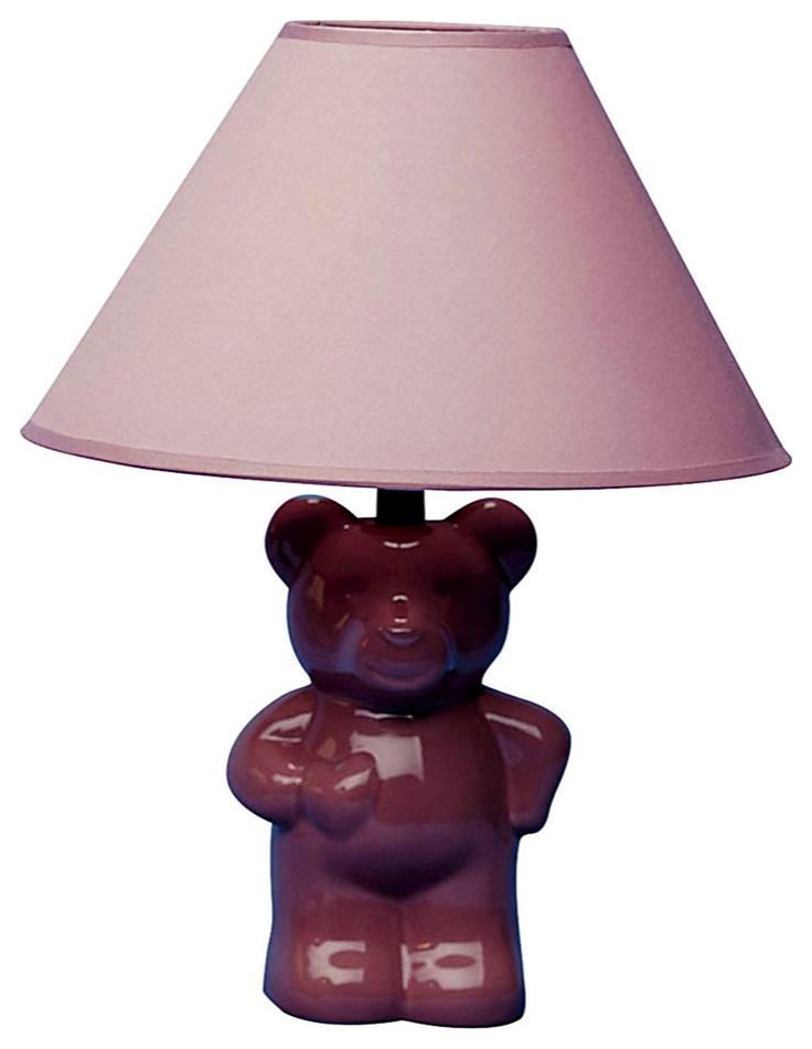 13"H Ceramic Teddy Bear Table Lamp, Pink
