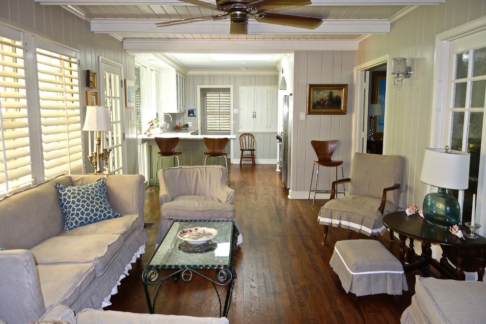This is an example of a mid-sized beach style family room in Austin.